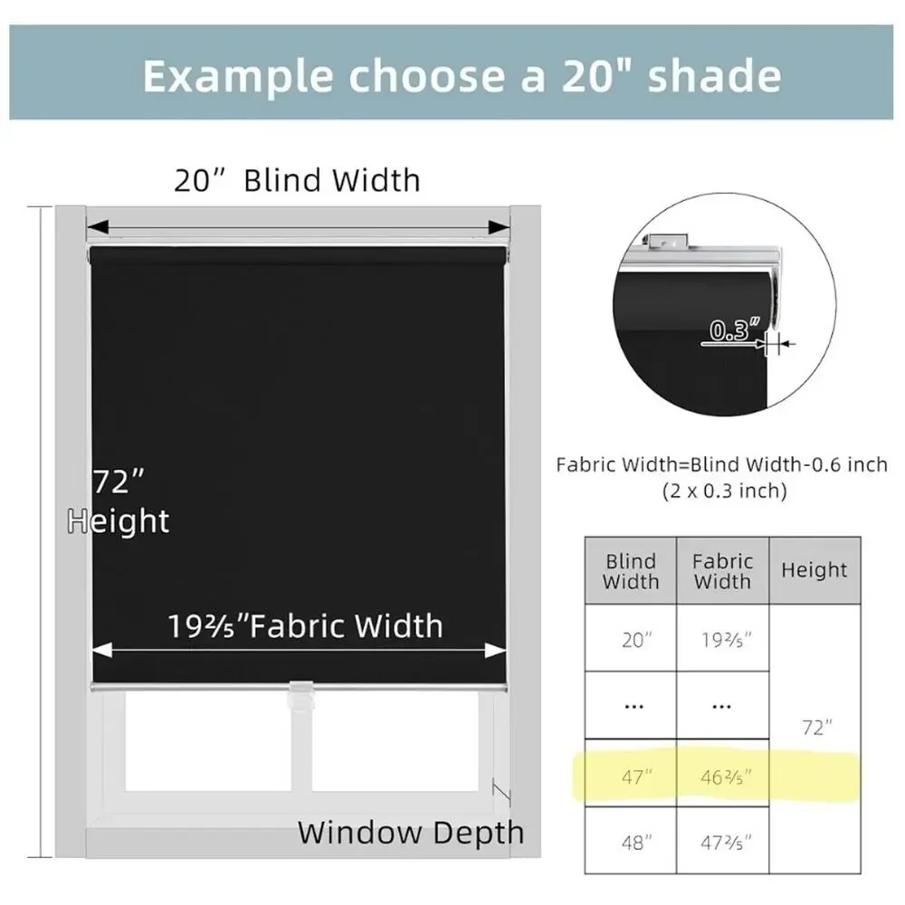Blackout Roller Blinds, Cordless Thermal Shades, 47